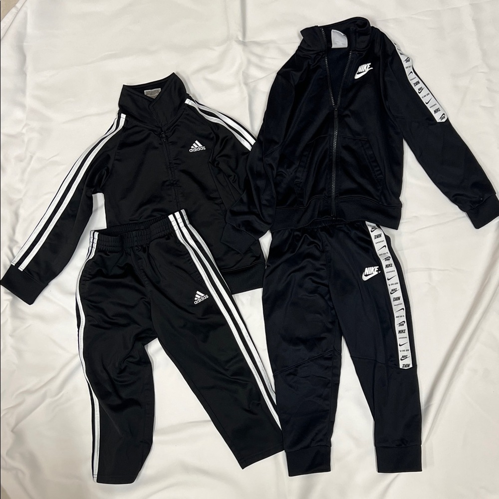 Nike and Adidas Black Tracksuit Set 4T TAKE BOTH!!  Black white pants jacket boy